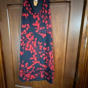 Tory Burch Black and Red Silk Midi Dress